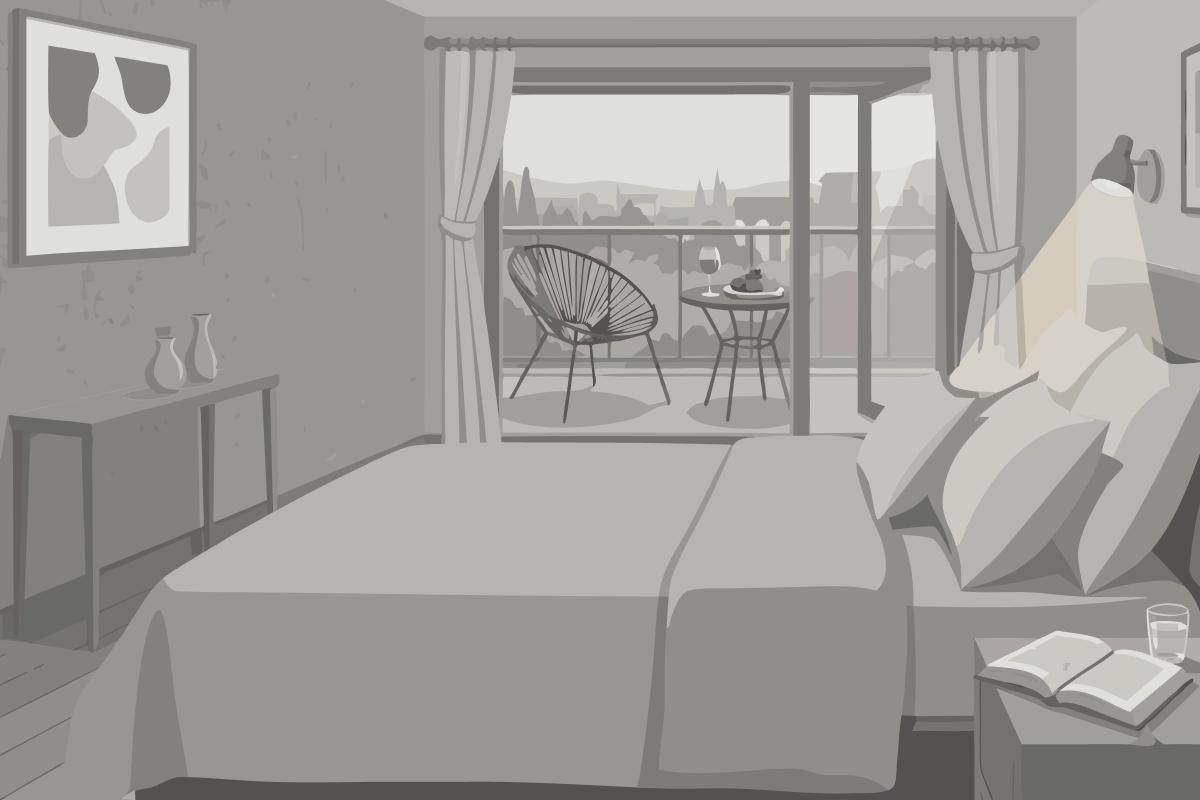 Zimmer mit Kingsize-Bett und Seeblick